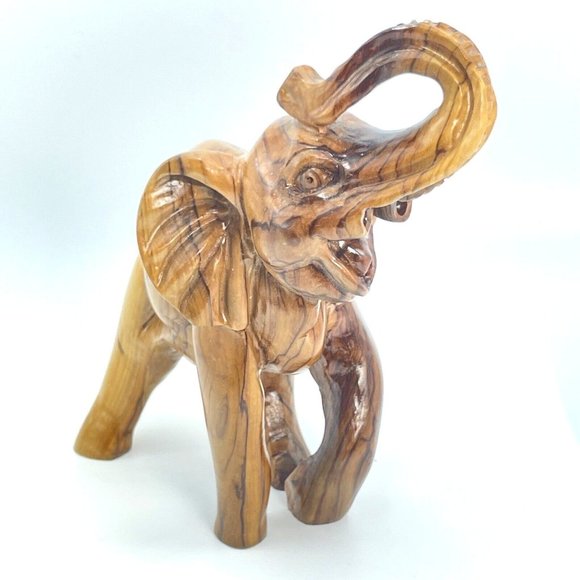 Hand Carved Polished Wooden Lucky Elephant Trunk Up From Holy Land Israel 8” - Picture 1 of 6